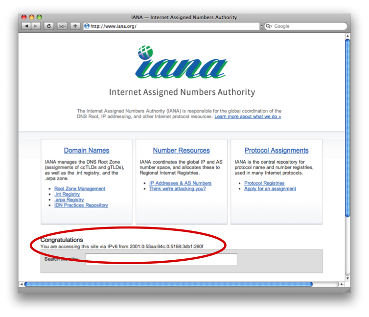 IANA Web Site via IPv6