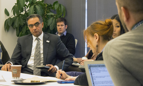 Members of civil society and academic organizations discussing the issues most important to them in a face-to-face meeting with ICANN President Fadi Chehadé at ICANN's Washington, DC engagement office.